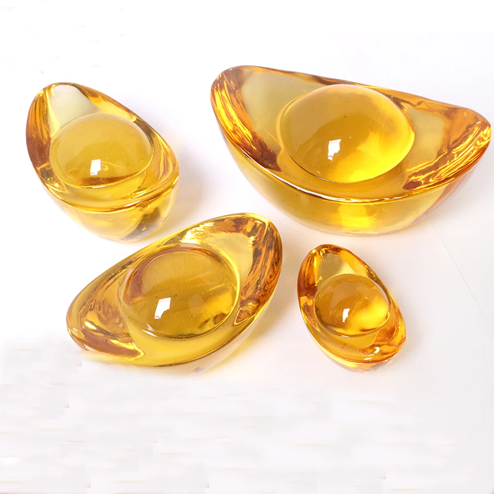 

1pcs Yellow crystal material shoe-shaped gold ingot for home decorations all size mm