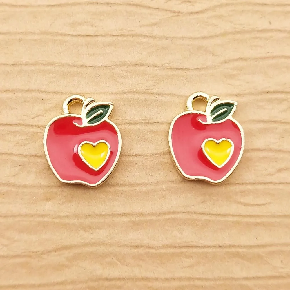 

10pcs 9x10mm small enamel apple charm for jewelry making cute earring pendant bracelet charm necklace charms diy finding