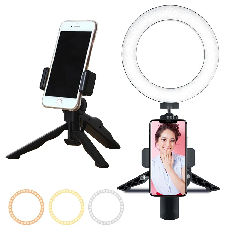 Светодиодный кольцевой светильник для селфи с держателем телефона штатив 16 см