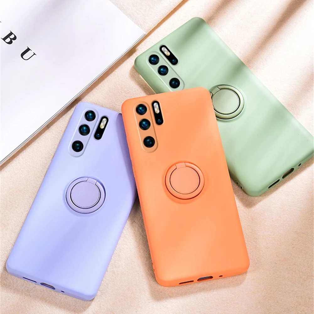 

Magnetic Ring Holder Liquid Silicone Phone Case For Huawei P20 P30 P40 Nova 5T 5i 6 7 8 SE Mate 40 Honor 20 30 Pro Cover+Strap