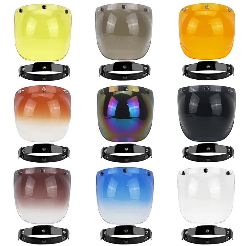 Мотоциклетное ветровое стекло с 3 кнопками для винтажного шлема зеркальный