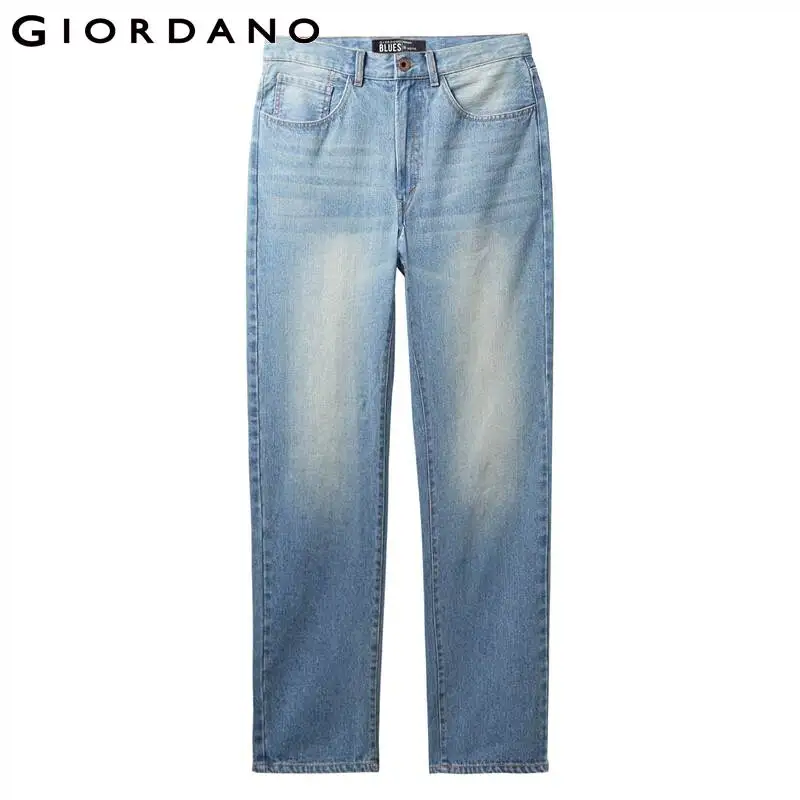 Джинсы Giordano мужские с эффектом потертости модные штаны из денима полной длины 100%