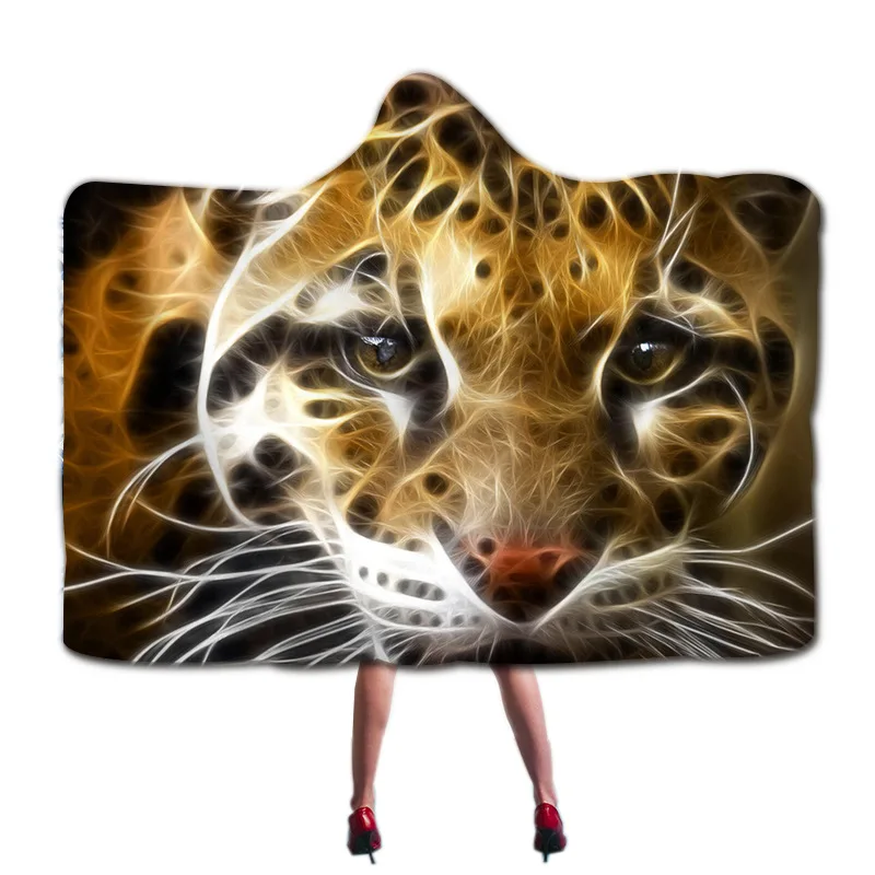 Зимнее теплое одеяло с принтом тигра и животных переносное капюшоном для дома