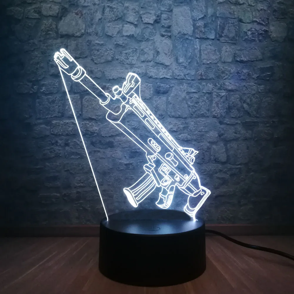 Новинка, 3D лампа, крутая битва, королевская игра, PUBG, TPS, SCAR-L, 7 цветов, сменный Настольный светодиодный светильник, Ночной светильник, иллюзия для мальчиков, подарок на Рождество