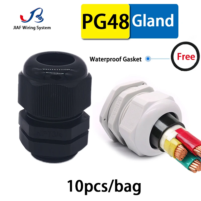 

10 шт. PG48 водонепроницаемый пластиковый кабельный сальник для 37-44 мм кабельный блокирующий соединитель нейлон черный белый Jiont