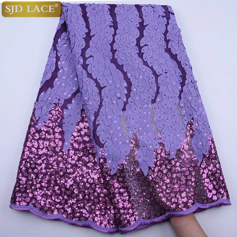 

SJD LACE Fashion African Mesh Lace Fabric High Quality Sequins French Lace Fabric 3D Applique Mesh Lace For Wedding Sewing A1798