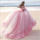 Женское бальное платье Quinceanera, Розовое Бальное Платье с 3D цветами, милое Тюлевое платье 16, платье для дебютанта, платья, халаты