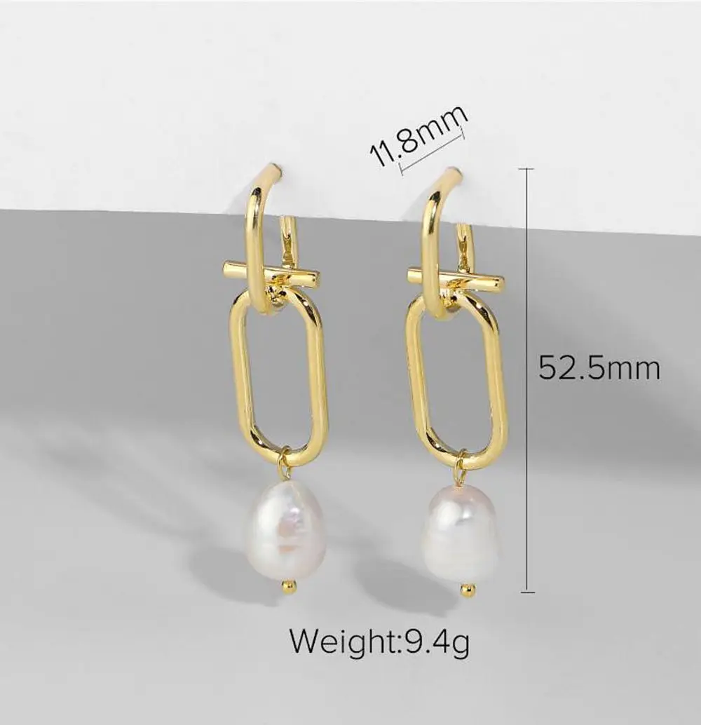 

5 Pairs, Natural Pearl Drop Earrings Women Copper Geometric Metal Earrings Accessories Pendientes Mujer Moda 2021 Gift