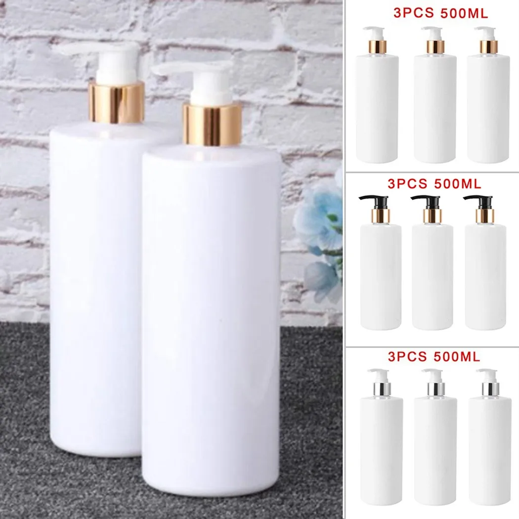 3PCS 500ml PET Empty Refillable Shampoo Lotion Bottles With Pump Dispensers Bathroom Portable Soap Dispensers Plastic Bottle