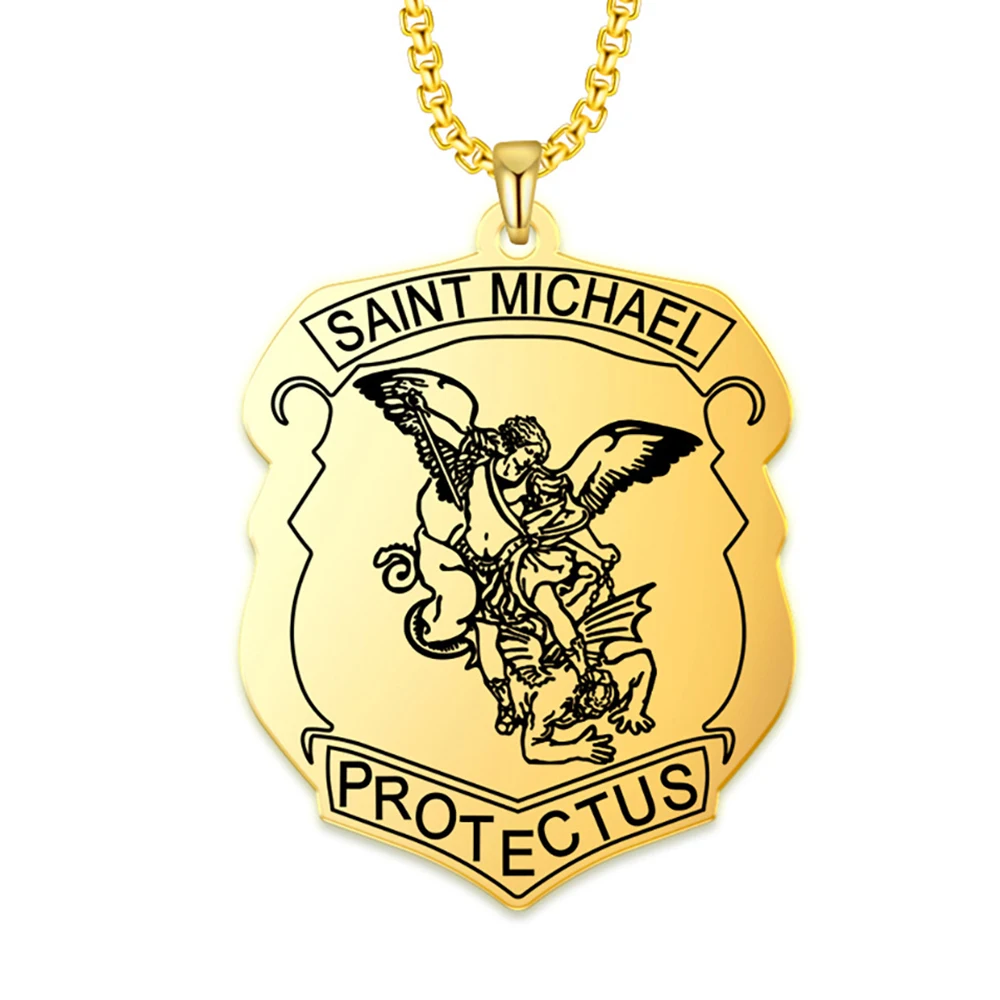 Нержавеющая сталь Saint Michael Protectus Ангел Кулон Цепочки и ожерелья Ювелирная бирка