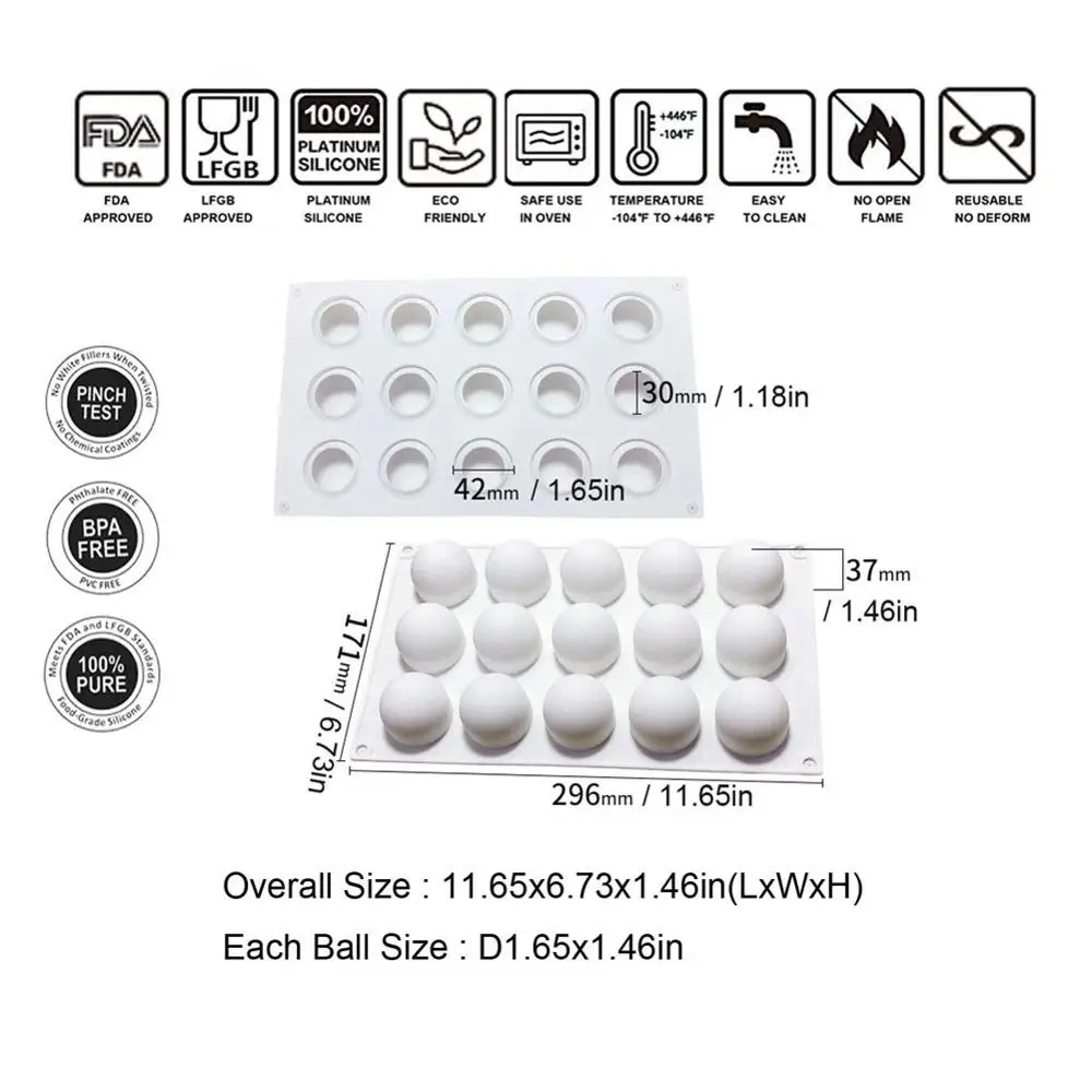 15 полости силиконовые формы для мусса полусферические стандартные шоколада