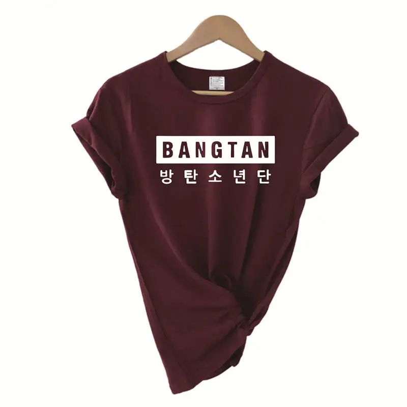 В стиле группы Bangtan Boys 방letter Letter Письмо печати Харадзюку Kpop корейский стиль Женская футболка мода короткий рукав хлопок женские летние топы - Цвет: red wine t white