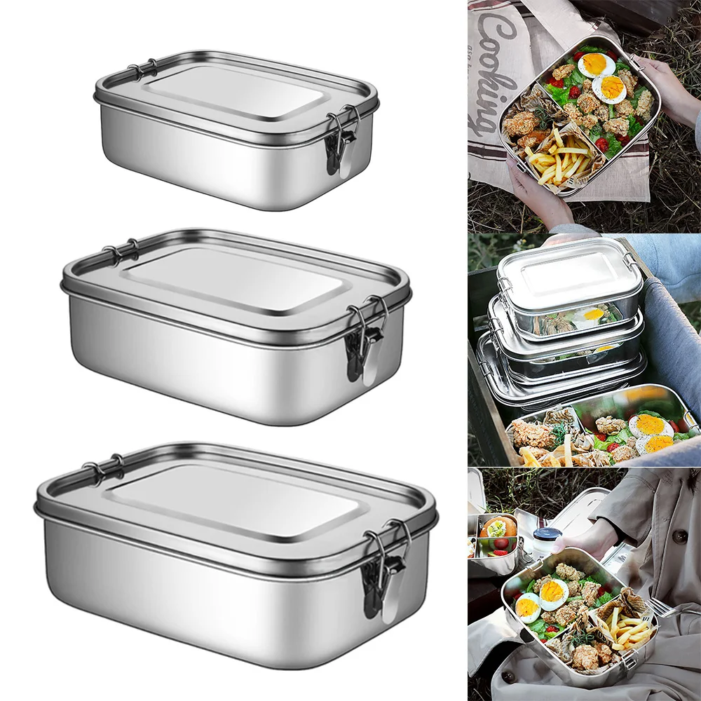 

Lunch Box Food Grade Stainless Steel Anti-Leak Bento Box Strong Tightness For Storing Various Fruits Snacks 1000/1200/1400ML