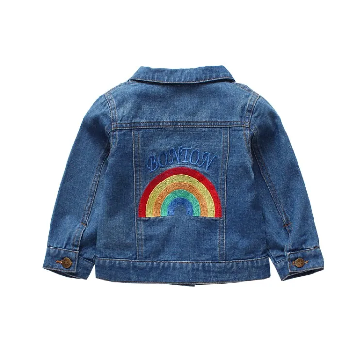 

Children Jeans Jackets Girls Denim Overalls Kids Jean Jackets Rainbow Print Girls Clothing Casual Children Back To School Outfit