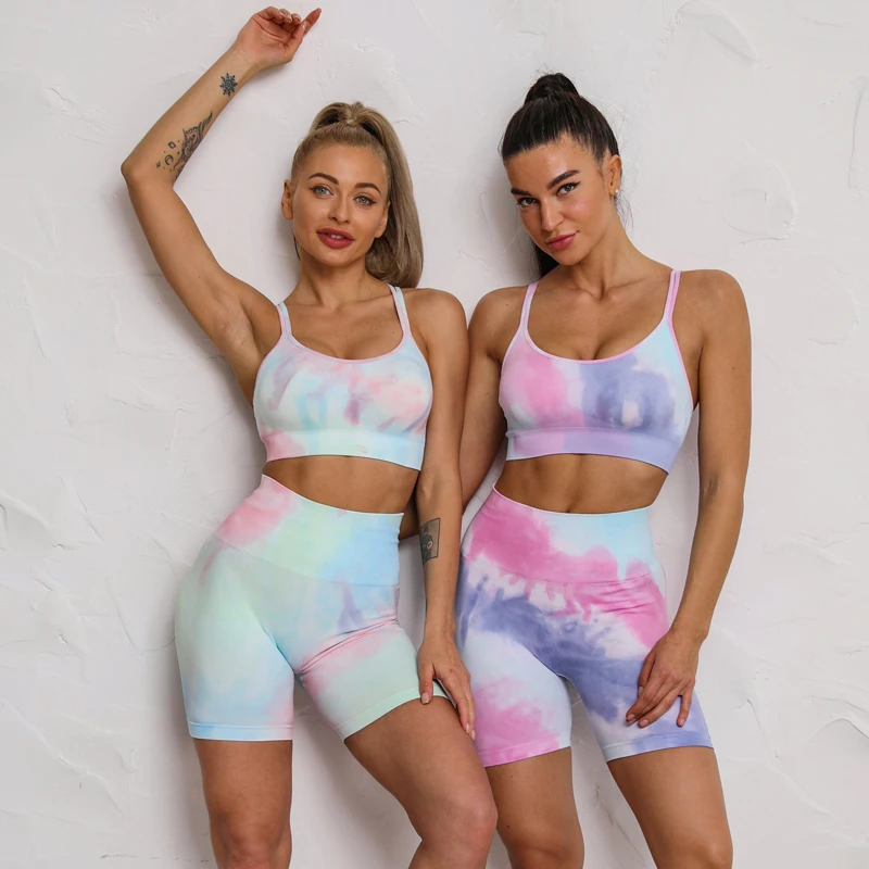 NEW Seamless Yoga Suit Women's Tracksuit Gym Clothes Workout Set Sportwear Outfit Fitness Clothing Tie Dye High Waist Leggings | Спорт и