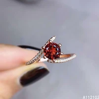 kjjeaxcmy fine jewelry s925 sterling silver inlaid natural garnet new girl trendy adjustable ring support test chinese style