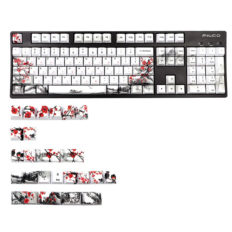 

Механическая клавиатура с 128 клавишами, колпачок клавиш PBT, цветение сливы, вишневый профиль, краситель-Sub