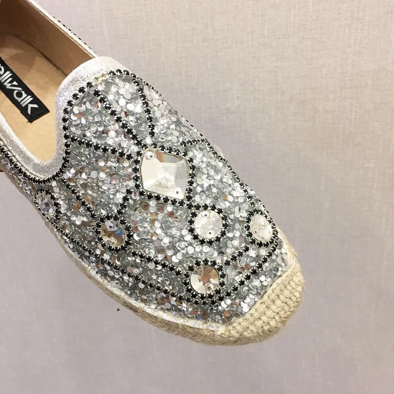 Эспадрильи Женская обувь Летние мокасины на плоской подошве Лоферы со стразами в