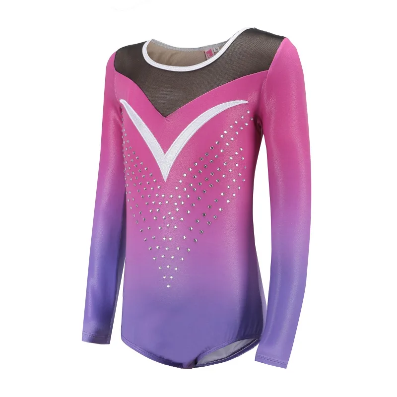 Высококачественные гимнастические костюмы с длинными рукавами яркого цвета