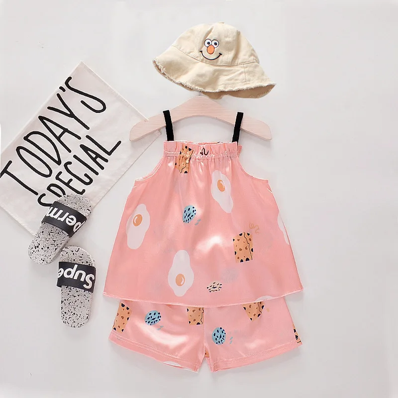 Шелковая майка принцессы для маленьких девочек Пижамный костюм Детская летняя