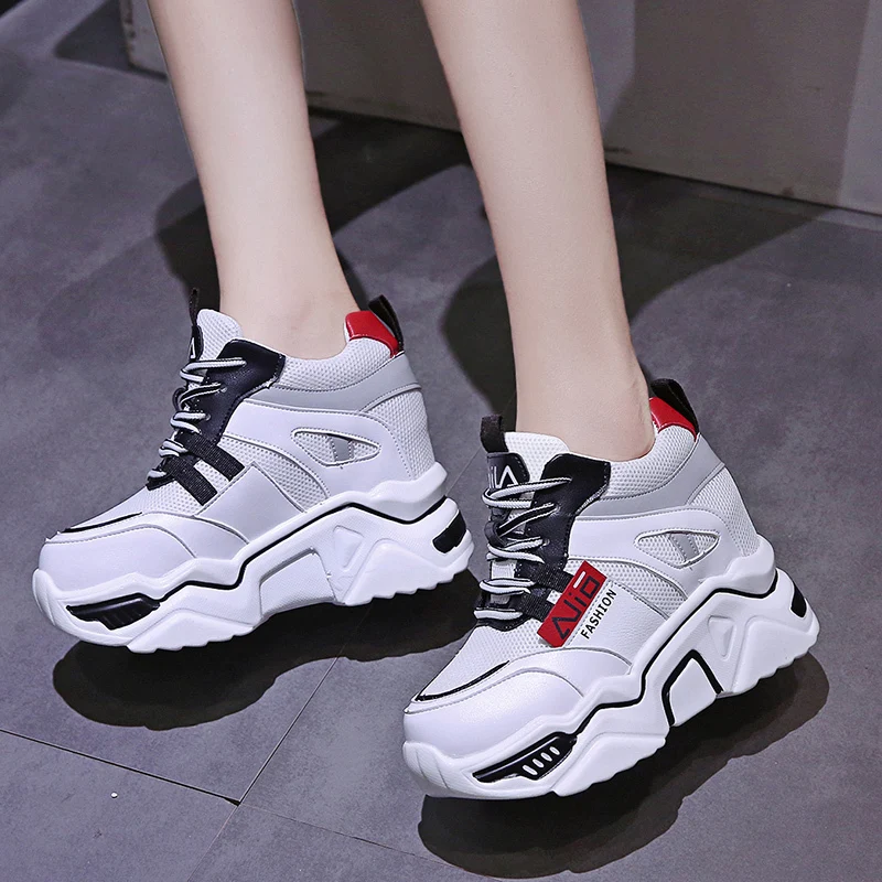 Высота каблука 10 см/3 9 высота Кроссовки на танкетке Модная женская обувь толстом