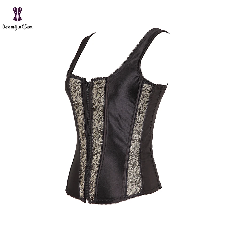 На Молнии Черная Для женщин атласная Материал сияющее тело Shapwear в стиле панк