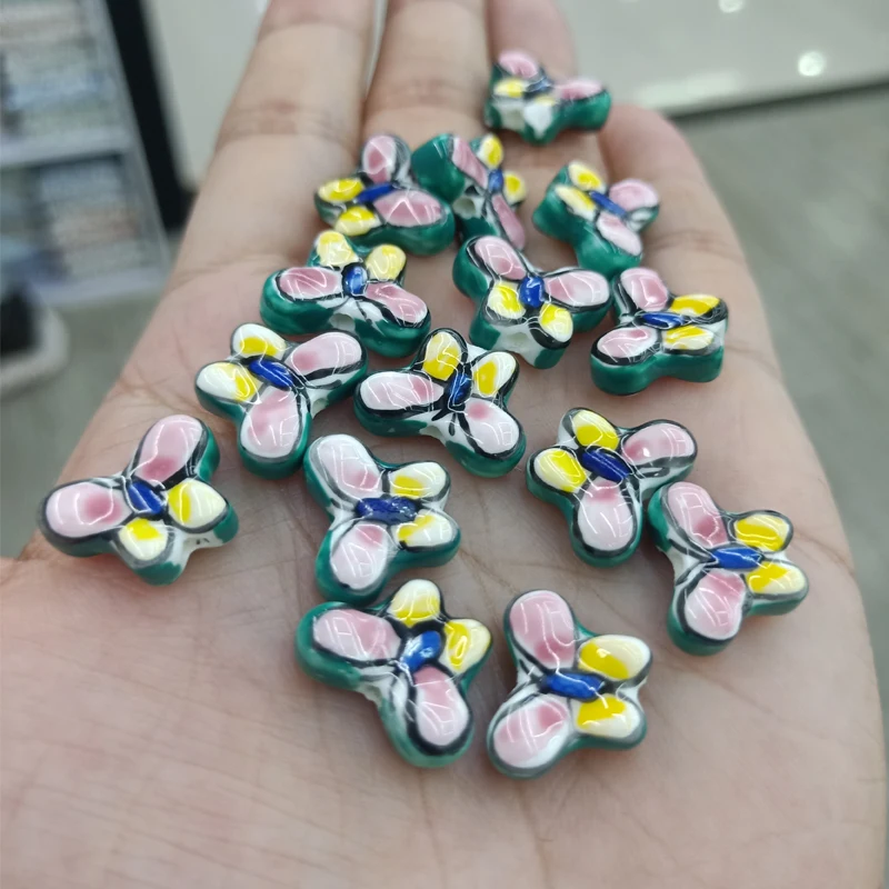 

10pcs Hand Painted Butterfly Ceramic Beads 13x18mm Loose Animal Ceramic Spacer Bead For Jewelry Making DIY Bracelet Necklace