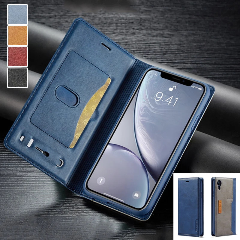 

Leather Flip Case Phone Cover For iPhone XR XS Max X Strong Magnetic Matte Wallet Stand Card Slot Capa Etui Hoesje Genuine