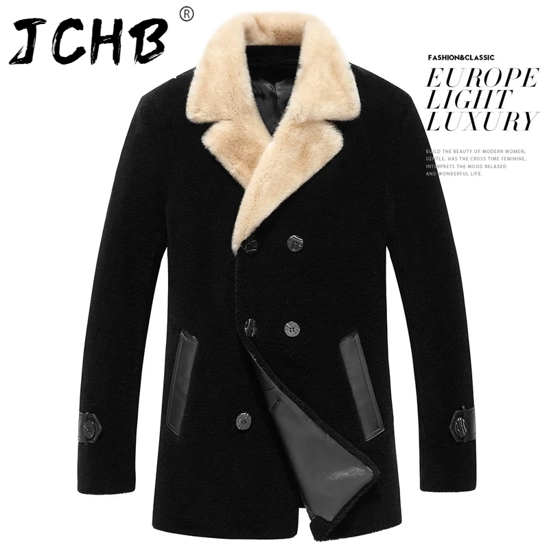 

Real JCHB Fur Coat Men Autumn Winter Male Jacket Mink Fur Collar 80% Wool Mens Jackets and Coats Plus Size 4xl Casual 2021