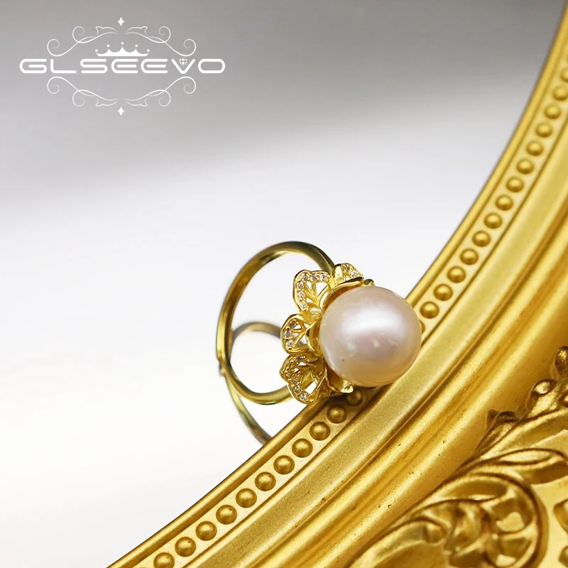 

Glseevo Sterling Silver Natural Freshwater Pearl Petal Adjustable Ring For Women Simple Luxury Gift Jewelry GR0287