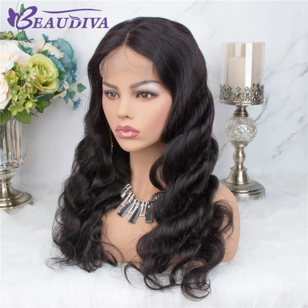 Natural Color Объемная волна 4*4 кружевные передние человеческие волосы парики предварительно выщипанные с детскими волосами Remy бразильские объемные волнистые кружевные передние парики средняя часть - Цвет волос: Natural Color