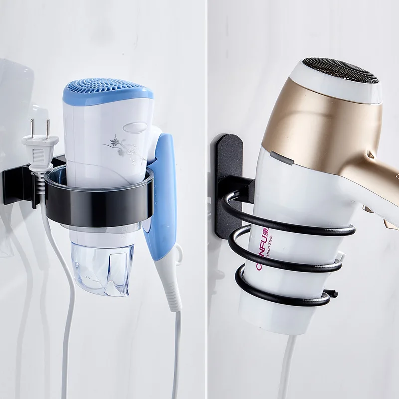 

Hair Dryer Rack Free Perforated Black Alumimum Wall Hanging Bracket Bathroom Multi-Functional Electric Hair Dryer Rack