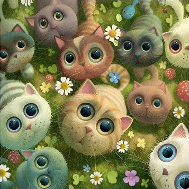 

SHAYI 5D Diamond Painting Cartoon Cute Cat Animal Full Square/Round Drill Embroidery Cross Stitch Home Decor Painting