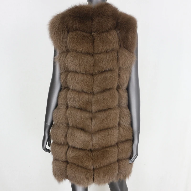 Женский Длинный жилет из лисьего меха Зимняя Толстая теплая куртка 2020