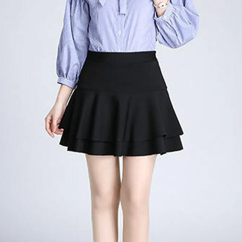 

Skirt Ladys Elastic High Waist Safety Pants Skirt Solid Elegant Casual Convinience Double-layer Base Skirt Skirts Womens 2021