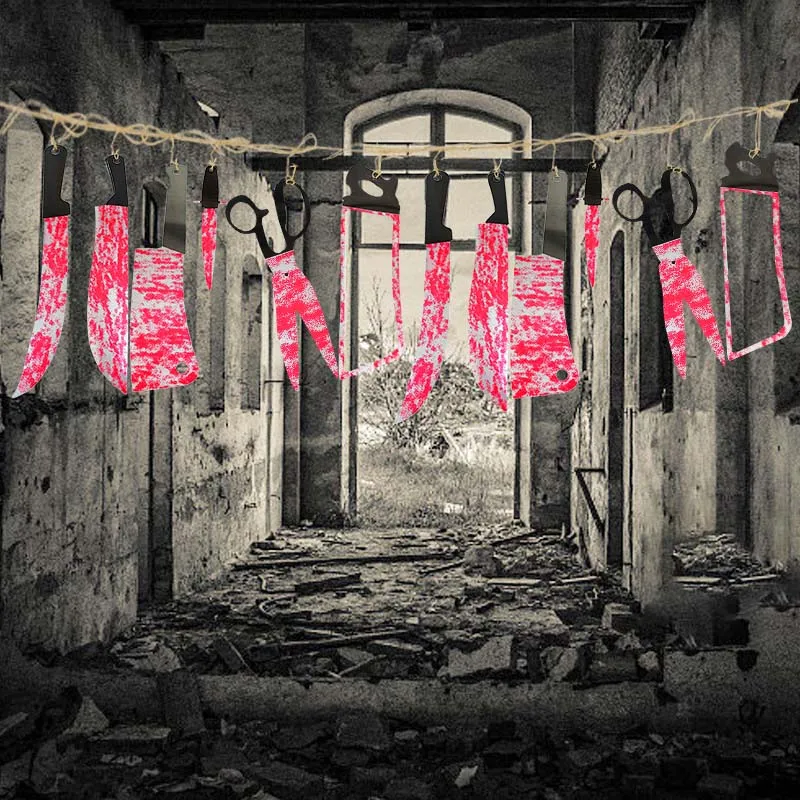 Страшная кровавая гирлянда на Хэллоуин дневные флаги страшные ножи Бумажная с