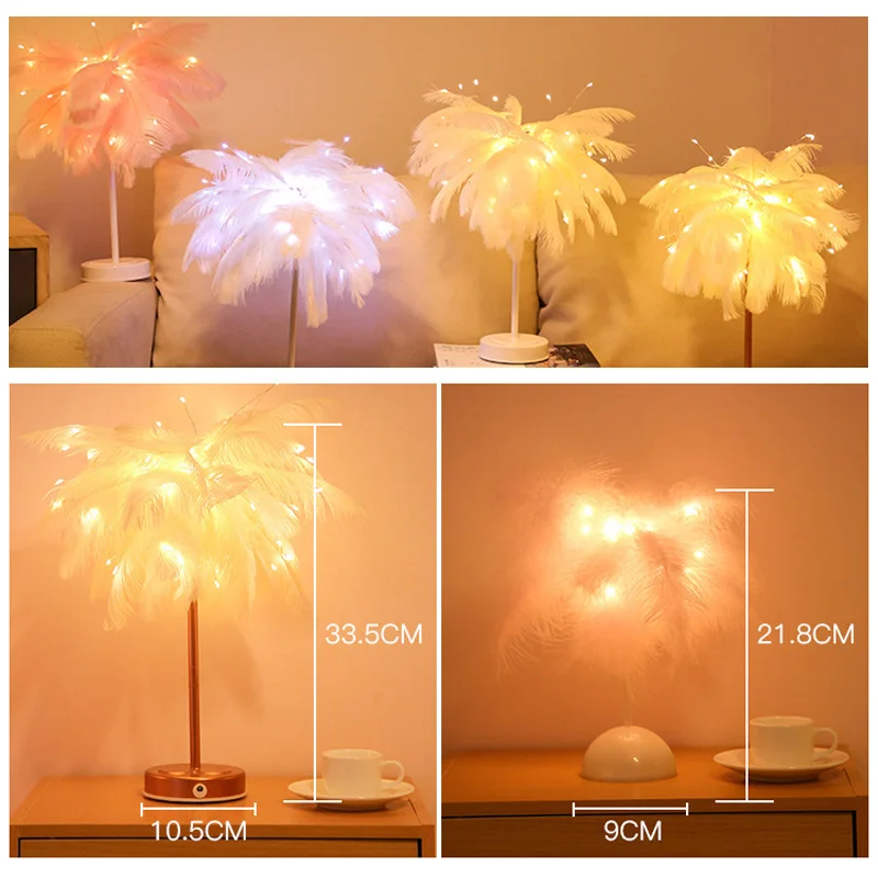 

New Romantic fairy tale Feather Night Light Girl Bedroom Decoration LED Table lamp Living Room Wedding Party Gifts for Girls
