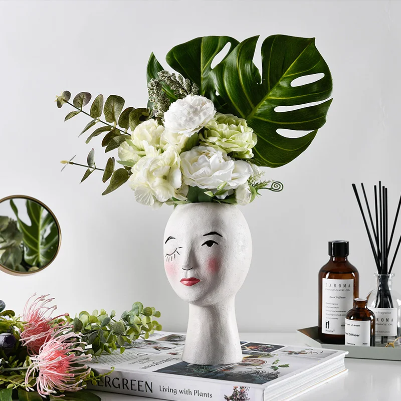 European Resin Vase Head Portrait Sculpture Flower Pot Decoration Ornaments Home Livingroom Office Desktop Furnishing Crafts Art