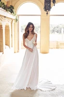 berta chiffon appliques lace beach bridal gowns light v neckline sleeveless a line open back popular wedding dresses