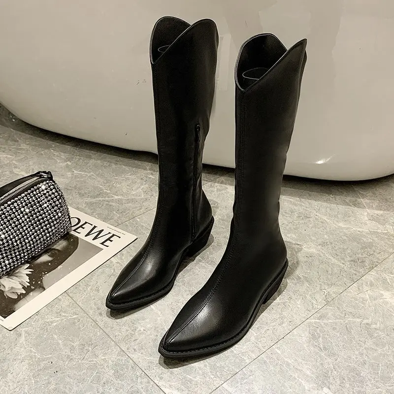 

pointed boots Western Cowboy Autumn 2020 new high boots Knight style Boots white boots women thick heel thin boots fashion