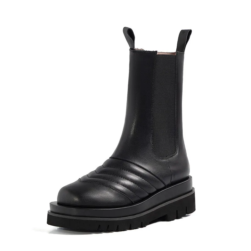 

European American Smoke Tube Boots New Wild Thick-soled Chelsea Short Boots Female British Style Mid-tube Boots Thick Heel Boots