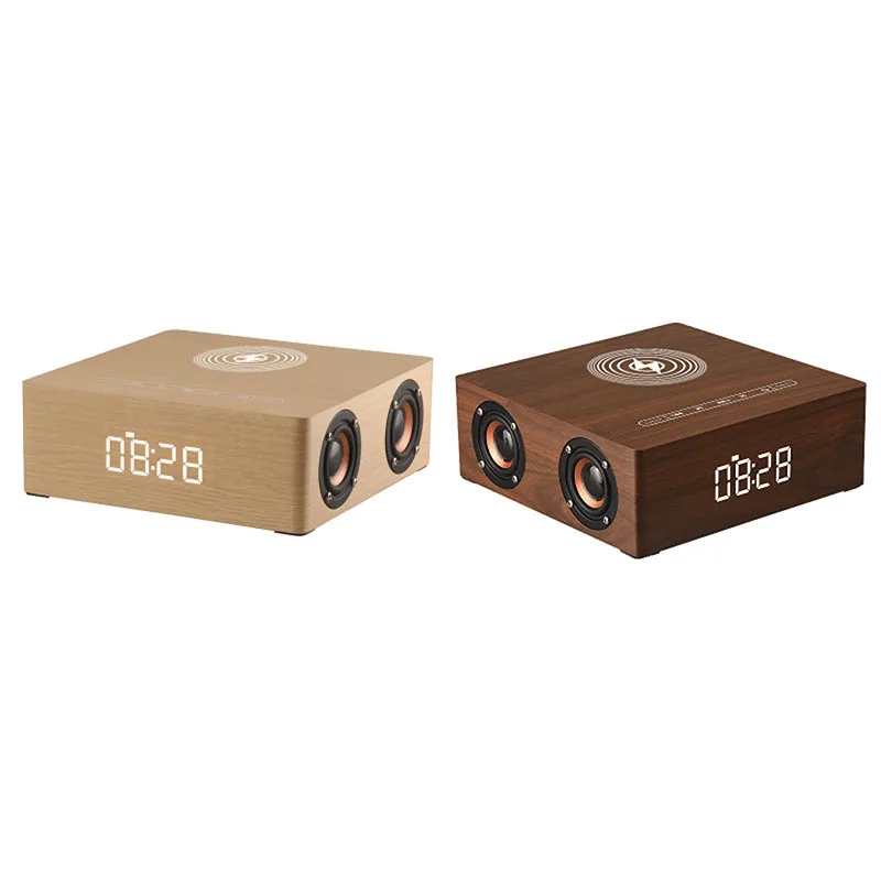 

Retro Wood Multifunctional Bluetooth Speaker Alarm Clock Wireless Charger Sound Column Subwoofer Music Surround Sound