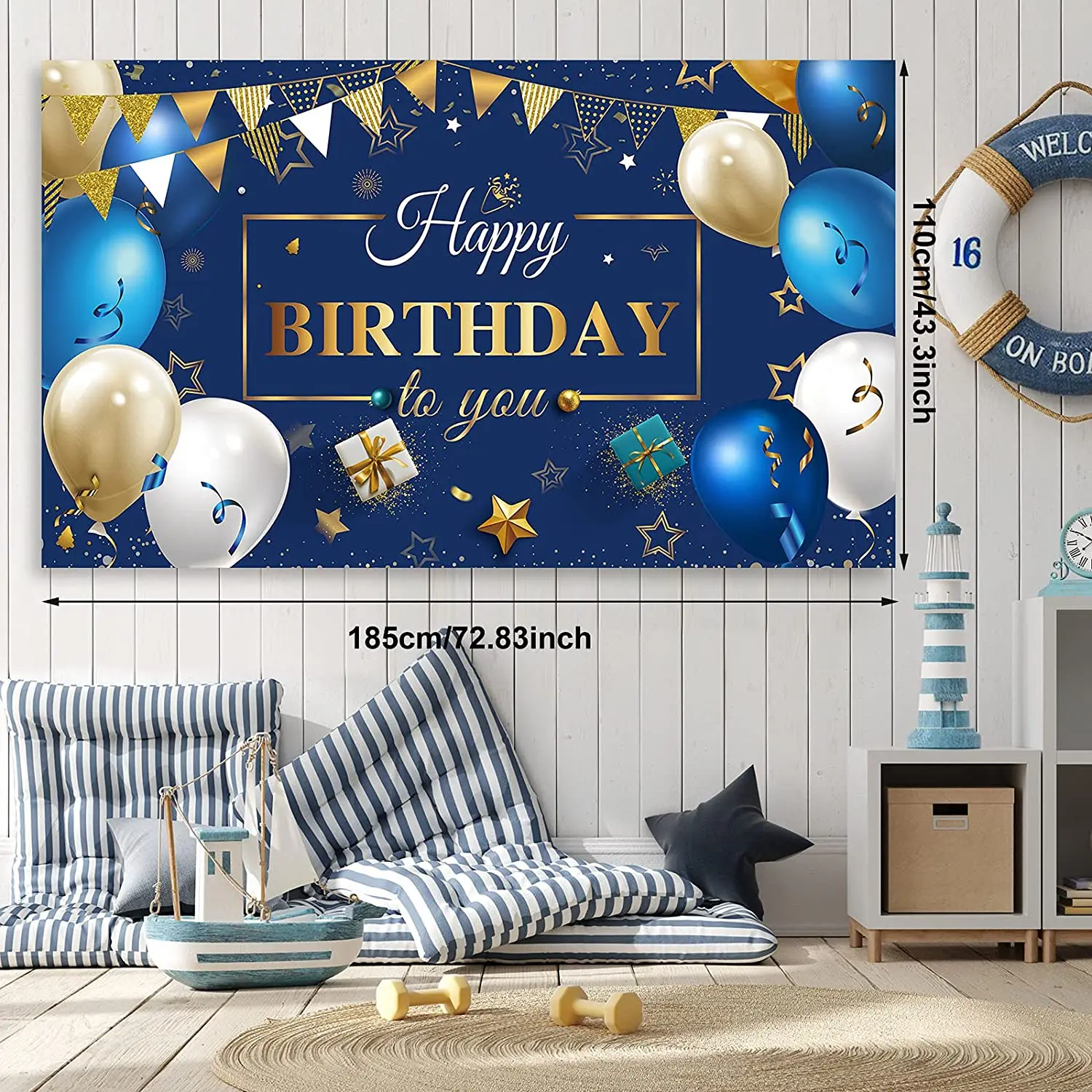 Kit de guirnalda de globos de confeti de cumplea&ntilde;os azul marino, cartel de fondo de fotograf&iacute;a de cumplea&ntilde;os dorado, decoraciones de fiesta de cumplea&ntilde;os para ni&ntilde;os y ni&ntilde;as-5