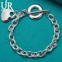 urpretty 925 sterling silve solid love heart ot buckle chain bracelet ladies engagement wedding party pendant jewelry gift