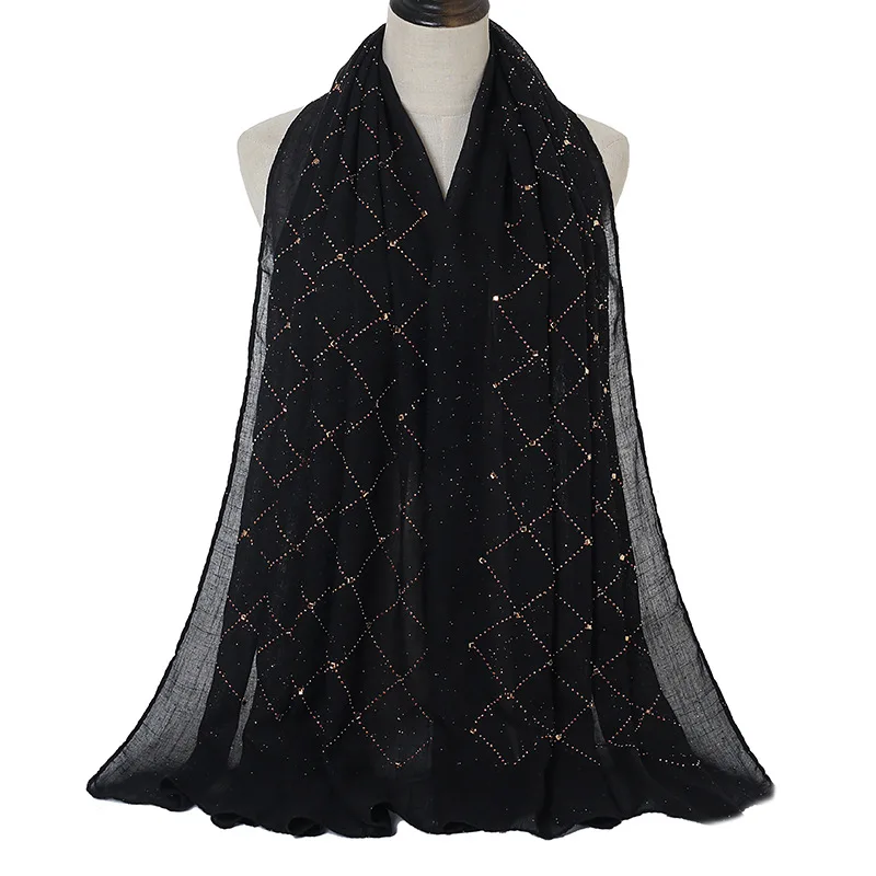 Хлопок чувство с ромбовидным узором длинный шарф Мусульманский платок-хиджаб