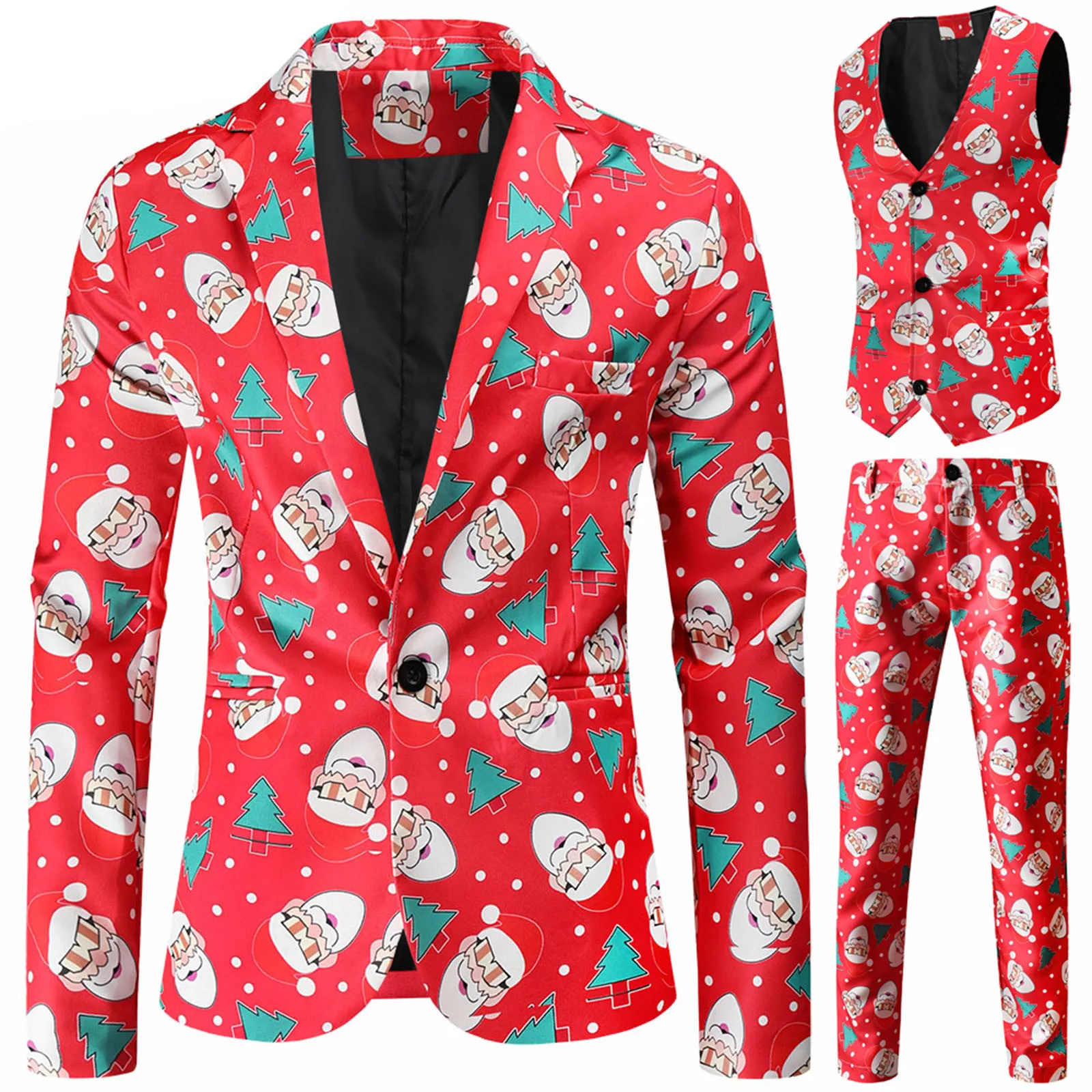 

Мужской повседневный жилет с принтом, Рождественский комплект, пиджак, костюмы, модные брюки, три мужских Костюма и комплекта, приталенный с...