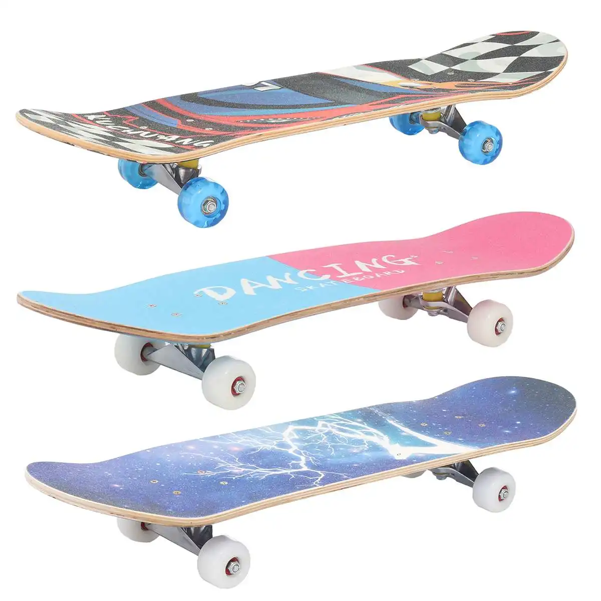 

Skateboard Double Rocker 80cm Boys Girls Mini Longboard Complete Teenagers Skate Board Maple Deck With Bearings Wheels