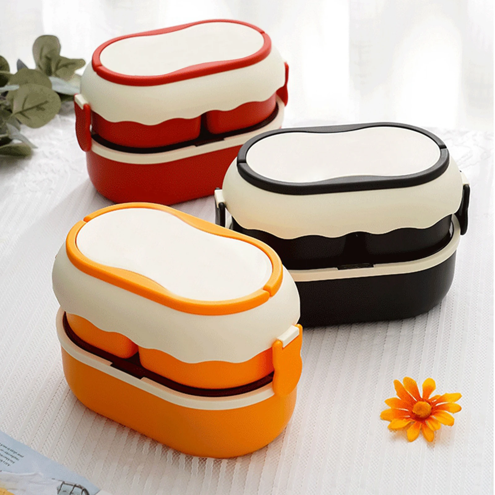 

Double-layer Split Lunch Box for Students, Large Capacity Microwave Lunch Box for Office Workers with Fork, Spoon, Chopsticks
