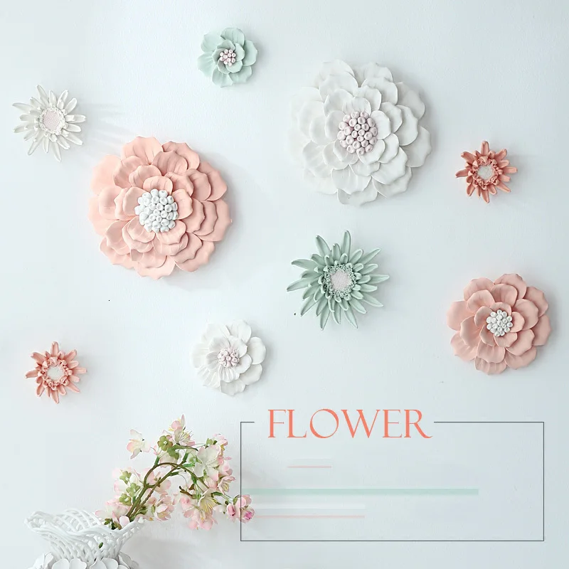

Creative Modern 3D Stereo Wall Sticks Ceramic Flower Wall Hanging Fake Flowers Ornaments Crafts Decoration Home Wall Background