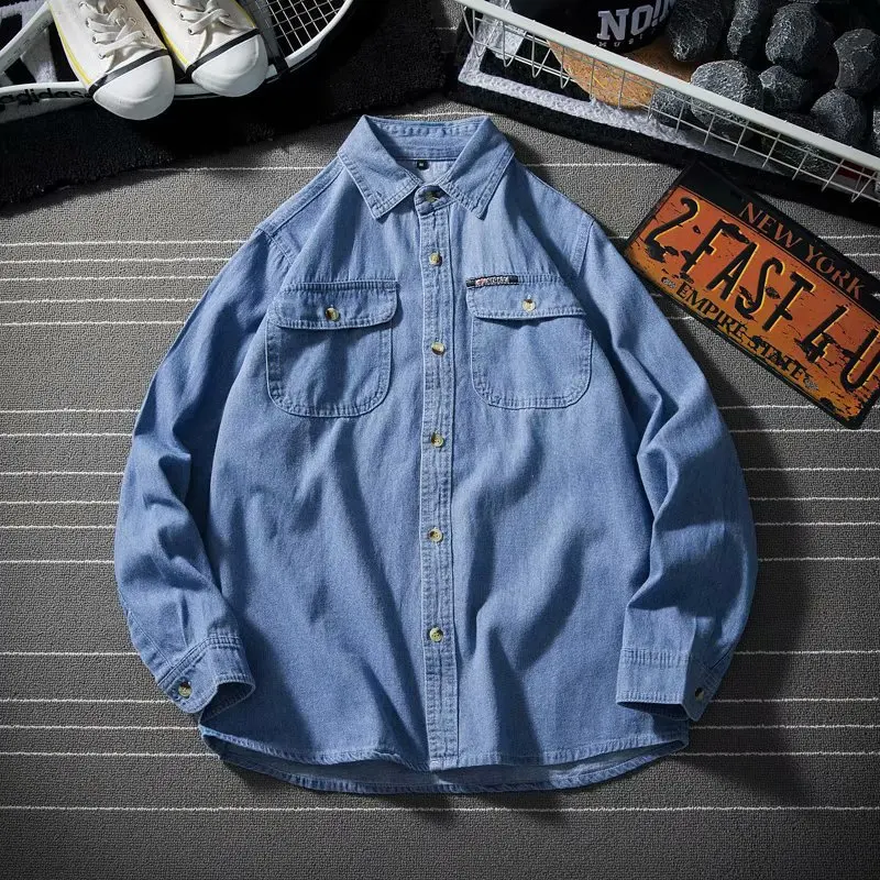 2020 new arrival hot sale brand clothing denim shirt casual shirts full turn down collar open stitch solid men chemise homme free global shipping